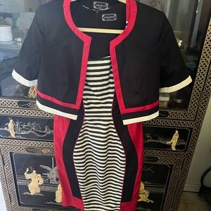 Dress with open front short jacket.   From Milan show, 2015